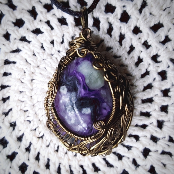 Handmade Wire Wrapped Charoite Gemstone Pendant - Picture 1 of 5